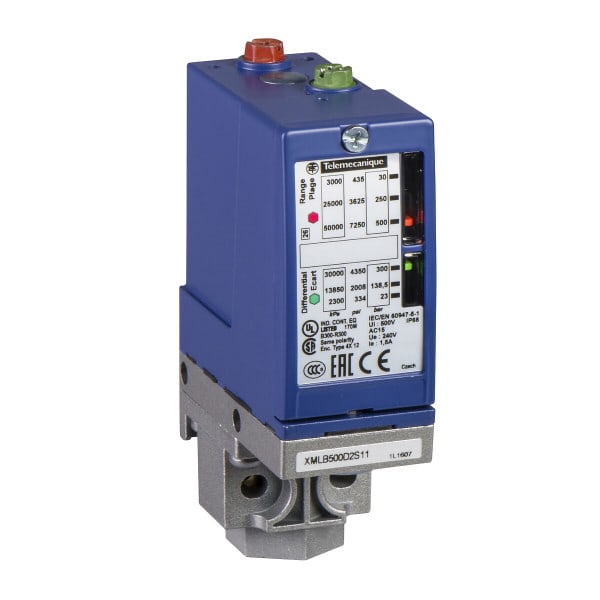 TELEMECANIQUE - XMLB-Druckschalter 10 Bar, einstellbare Hyst. 2 Schaltp., 1Ö/1S, Anschlusskl.