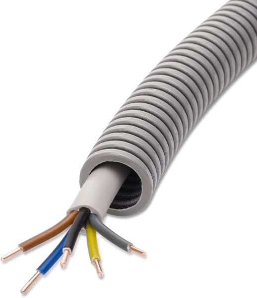 DIETZEL - PVC-Panzerflexrohr, Ø 20mm, biegsam, mittel, Turborillen, grau, 50m+YM 5x2,5mm²