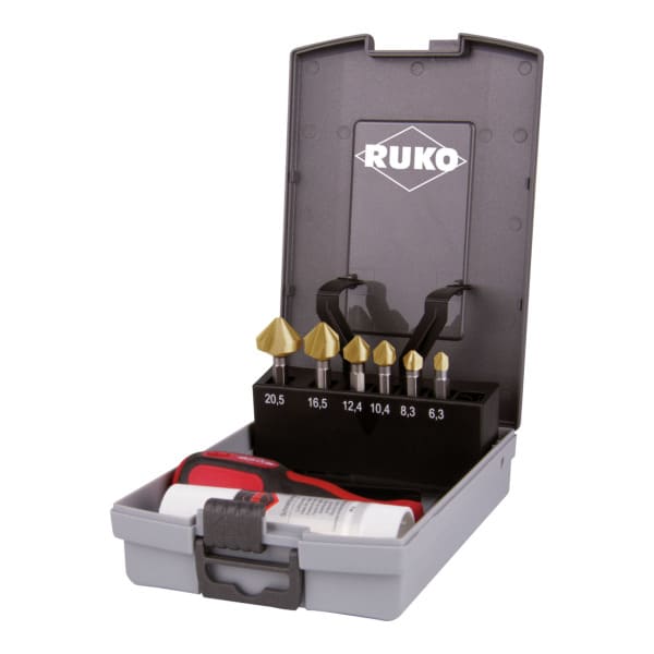 RUKO - Kegelsenker-Bit-Satz 90° ''Lang'' HSS-TiN - 8 tlg.