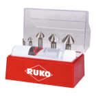 RUKO - Kegel- und Entgratsenker-Satz DIN 335 Form C 90° HSS für Aluminium + 1 Dose Scheidspray 40 ml in Kunststoffkassette - 6 tlg.