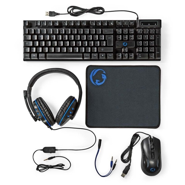 NEDIS - Gaming Combo Kit 5-in-1 Tastatur, Headset, Maus, Mauspad sw