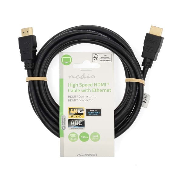NEDIS - HighSpeed HDMI-Kabel 4K 3D Ethernet St-St vergoldet 3m sw