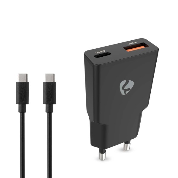 NEDIS - Netzladegerät USB-C/USB-A 20W/18W USB-C-Kabel: 1.5m sw