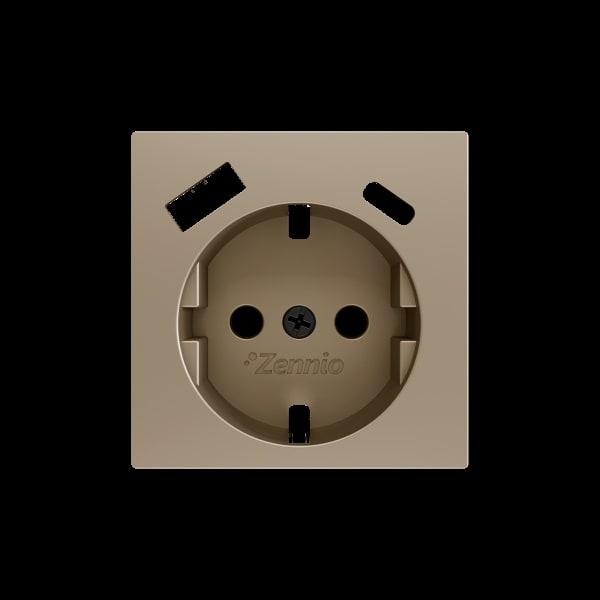 ZENNIO - ZS55. Schuko-Steckdosenabdeckung mit USB C und A 55x55mm-Champagne