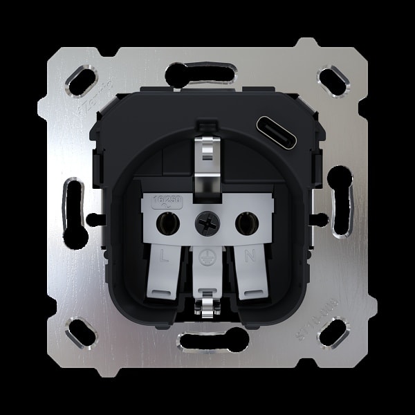 ZENNIO - ZS55/ZS70. Schuko-Steckdoseneinsatz 16 A /250 V ~ mit USB C