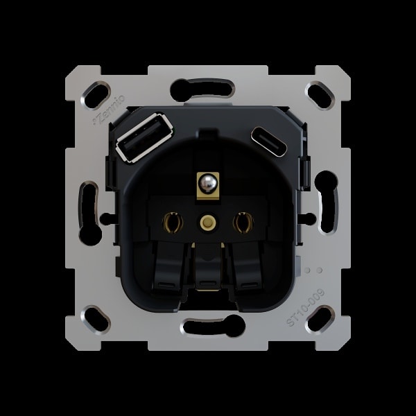 ZENNIO - ZS55/ZS70. Französischer Steckdoseneinsatz 16A /250 V ~ mit USB C und A