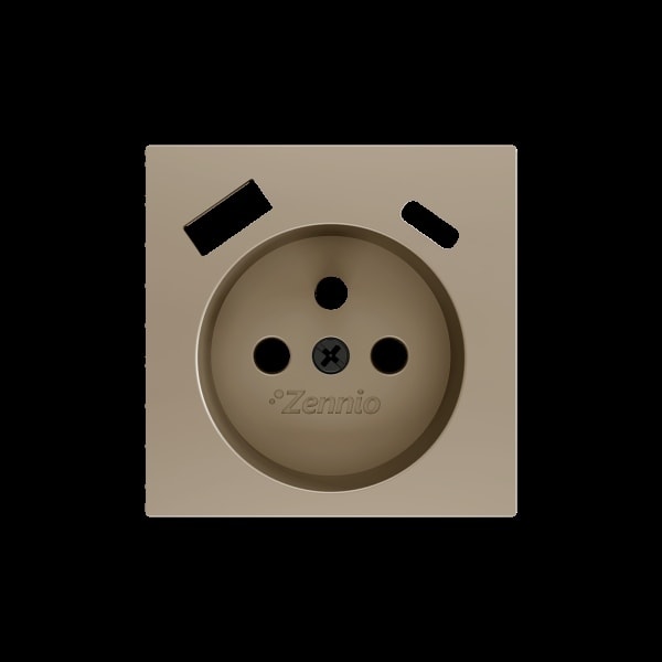 ZENNIO - ZS55. Französischer Steckdosenabdeckung mit USB C und A 55x55mm-Champagne