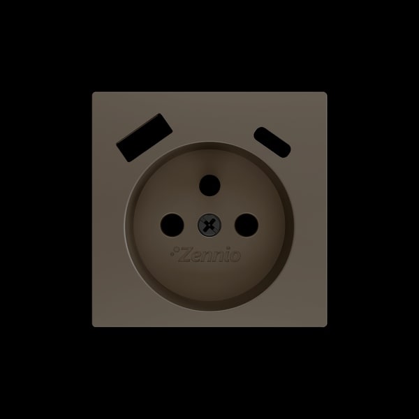 ZENNIO - ZS55. Französischer Steckdosenabdeckung mit USB C und A 55x55mm-Mokka