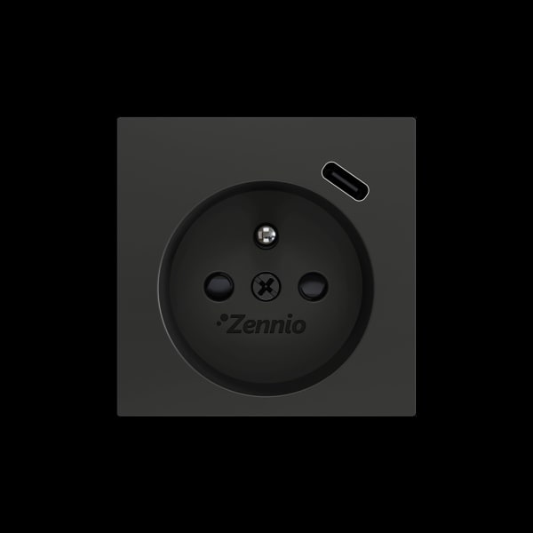 ZENNIO - ZS55. Französischer Steckdosenabdeckung mit USB C 55x55mm-Schwarz