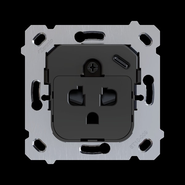 ZENNIO - ZS55/ZS70. Euro-Amerikanischer Steckdoseneinsatz mit USB C