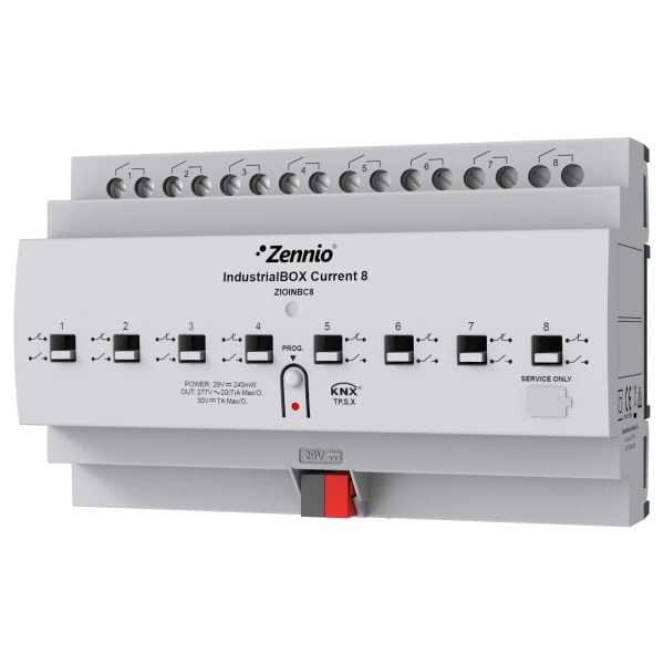 ZENNIO - IndustrialBOX Current 8. Industrieaktor mit 8 Relais-Ausgängen (20 A-200 µF)