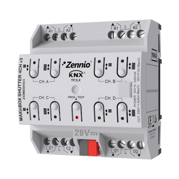 ZENNIO - MAXinBOX SHUTTER 4CH v3. Jalousieaktor mit 4 Kanälen mit KNX Secure