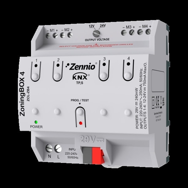 ZENNIO - ZoningBOX 4. Klima-Aktor für Zonensteuerung von bis zu 4 Zonen.