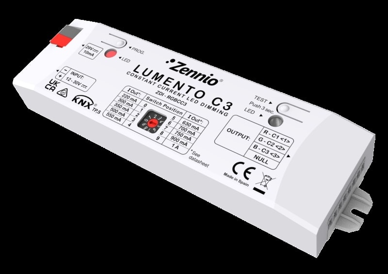 ZENNIO - Lumento C3. 3-Kanal Konstant-Strom PWM Dimmer f. Geichspannungs LED-Leuchtmittel