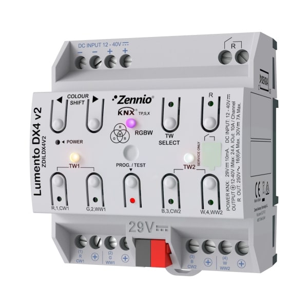 ZENNIO - Lumento DX4 v2. 4-Kanal-Konstantspannungs-PWM-Dimmer in DIN-Schiene