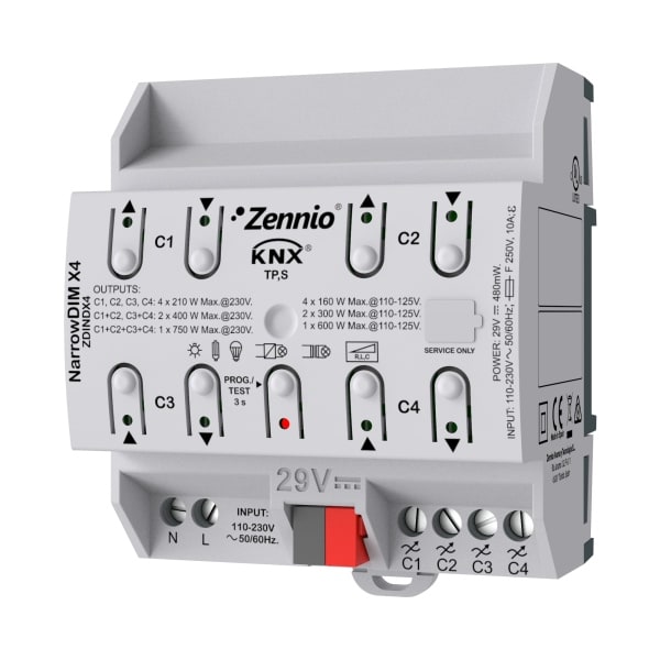 ZENNIO - NarrowDIM X4. Universaler Dimm-Aktor, 4 Kanäle x 210W