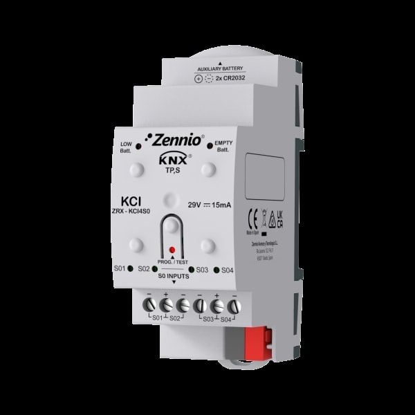 ZENNIO - Schnittstelle für bis zu vier Verbrauchsmesser (Smartmeter) mit S0-Ausgang.