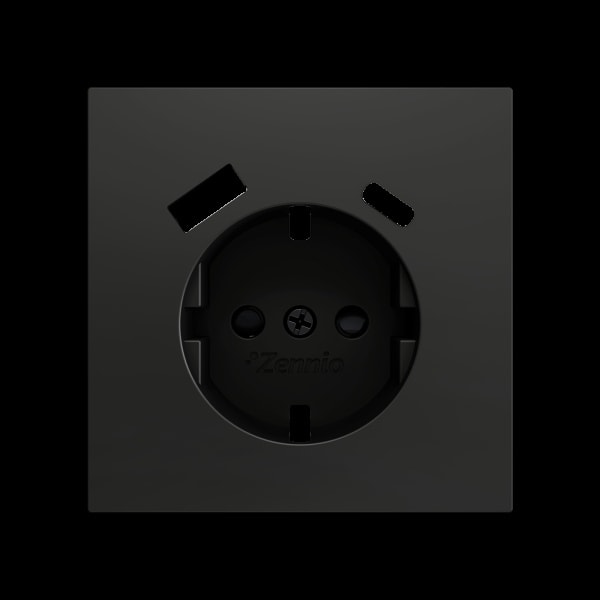 ZENNIO - ZS70. Schuko-Steckdosenabdeckung mit USB C und A 70x70 mm - Schwarz