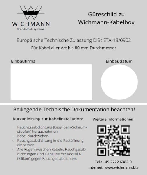 WICHMANN - Kennzeichnungsschilder EN-Kabelbox 20er Set, Zulassung ETA 13-0902