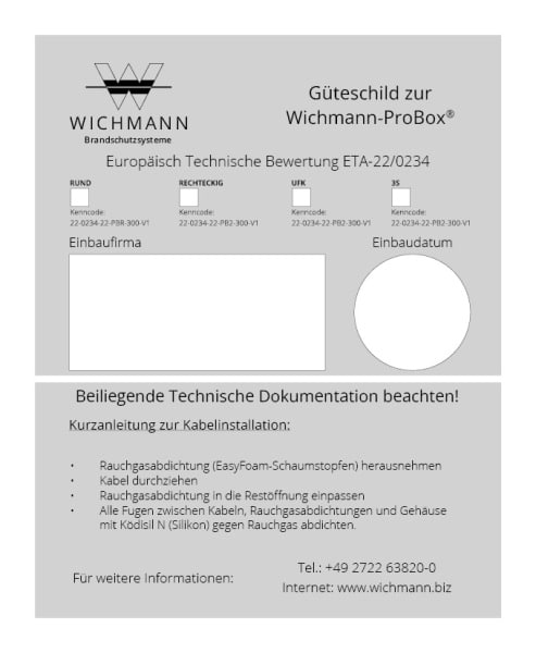 WICHMANN - Kennzeichnungsschilder ProBox 20er Set, Zulassung ETA-22/0234